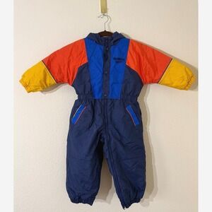 Vintage OshKosh Bgosh Kids 4T Colorblock Snowsuit Navy Red Yellow 90's